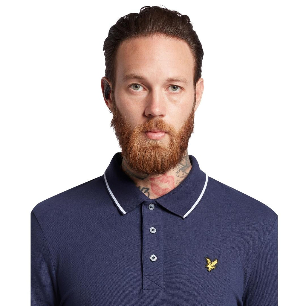 Lyle Scott Tipped Collar Dark Blue Polo Shirt