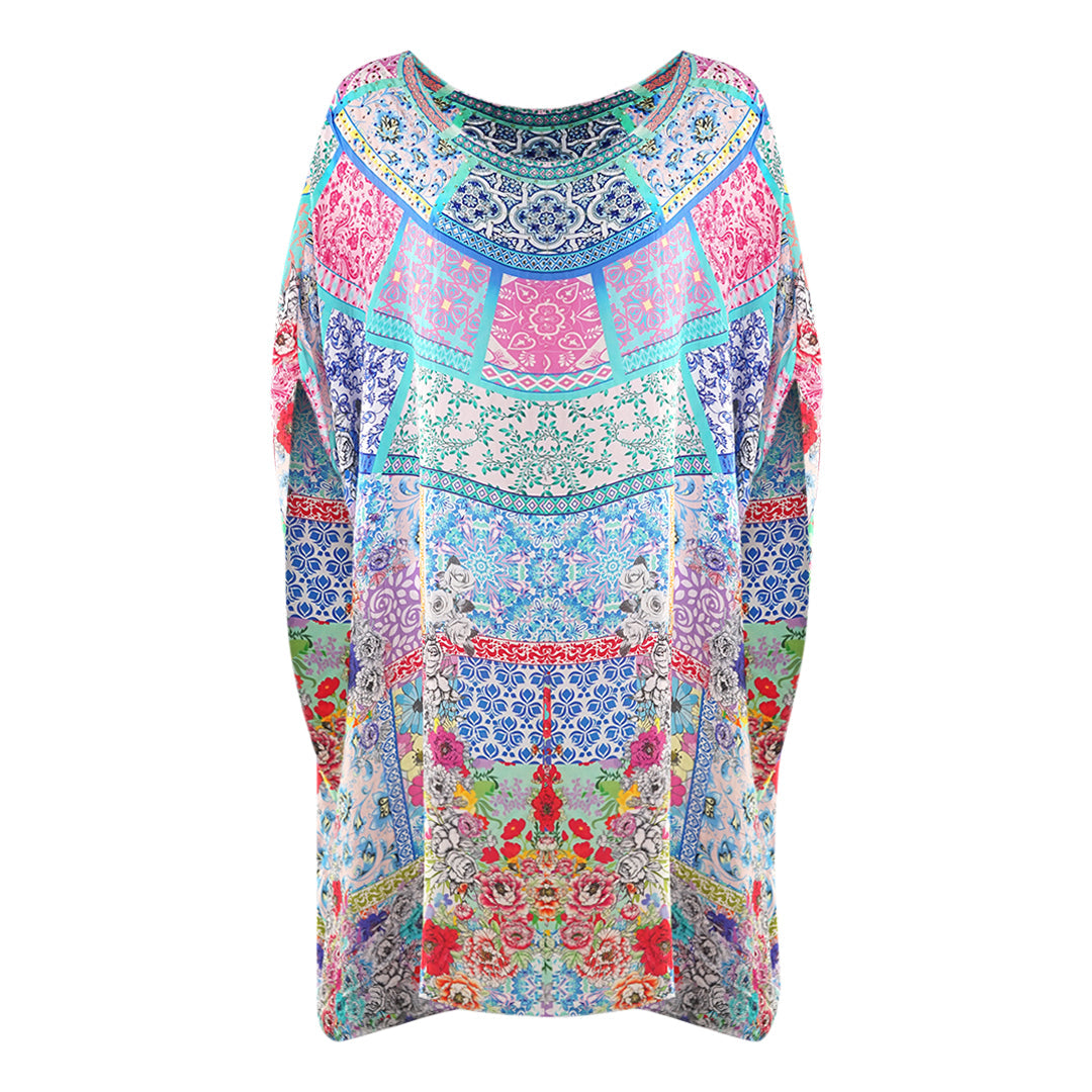 Inoa Martinique 12004 Blue Floral Short Kaftan Cover Up Martinique 12004 Short Kaftan