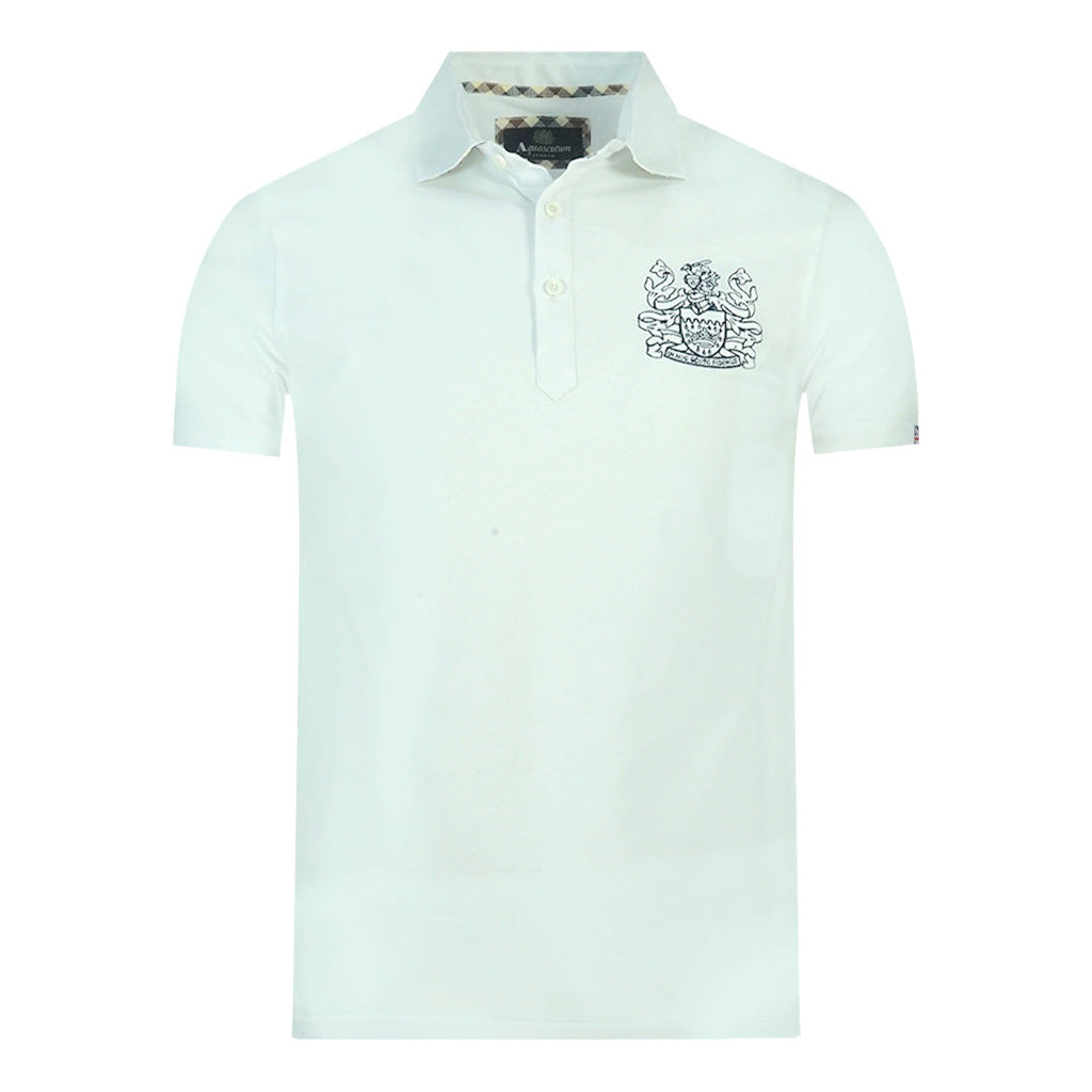 Aquascutum Aldis Crest Chest Logo White Polo Shirt