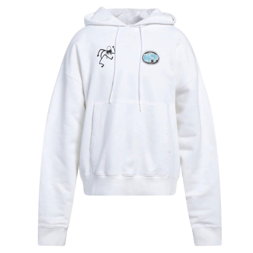 Off White Dj Play Over Print White Skate Hoodie OMBB037S22FLE005 0110