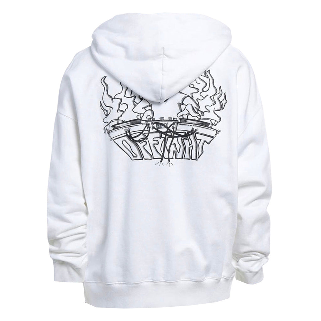Off White Dj Play Over Print White Skate Hoodie OMBB037S22FLE005 0110