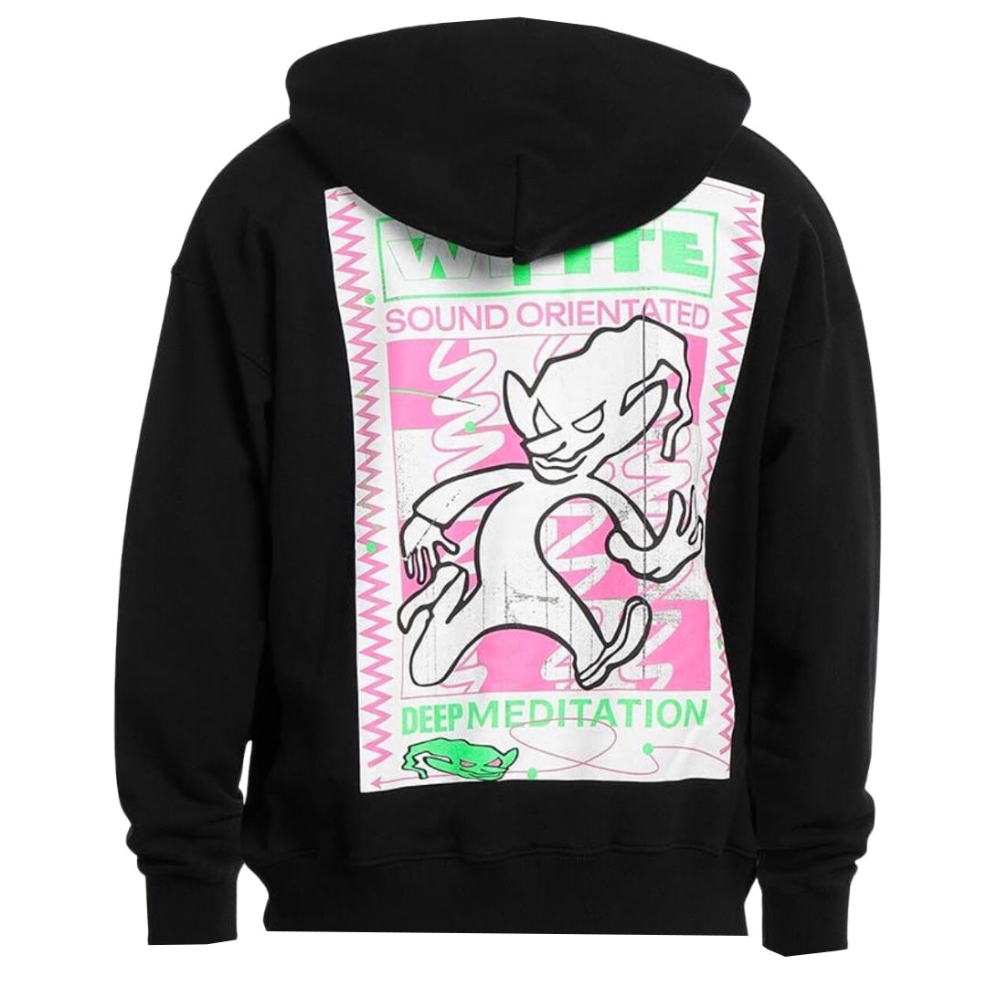 Off White Rave Flyer Skate Print Black Hoodie OMBB085S22FLE005 1070