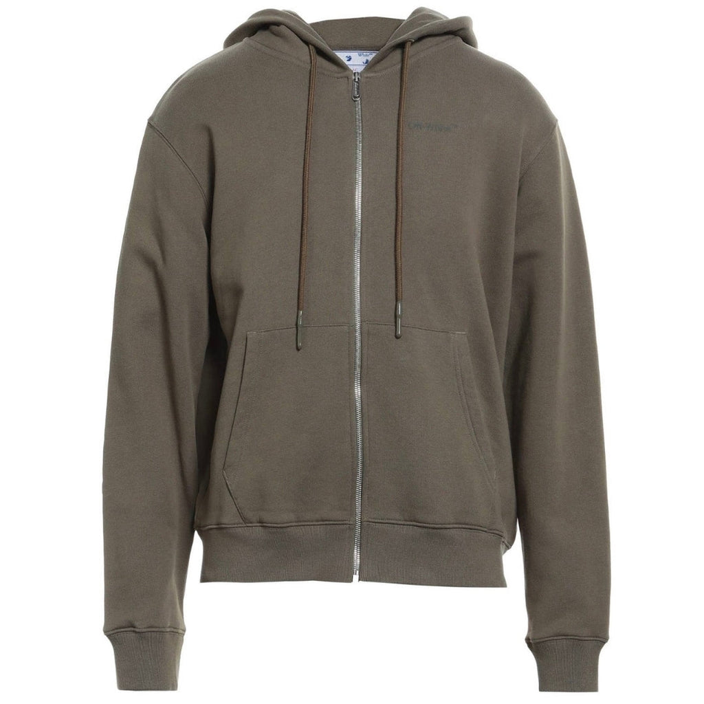 Off White Diag Tab Slim Fit Green Zip Hoodie OMBE013S22FLE00356