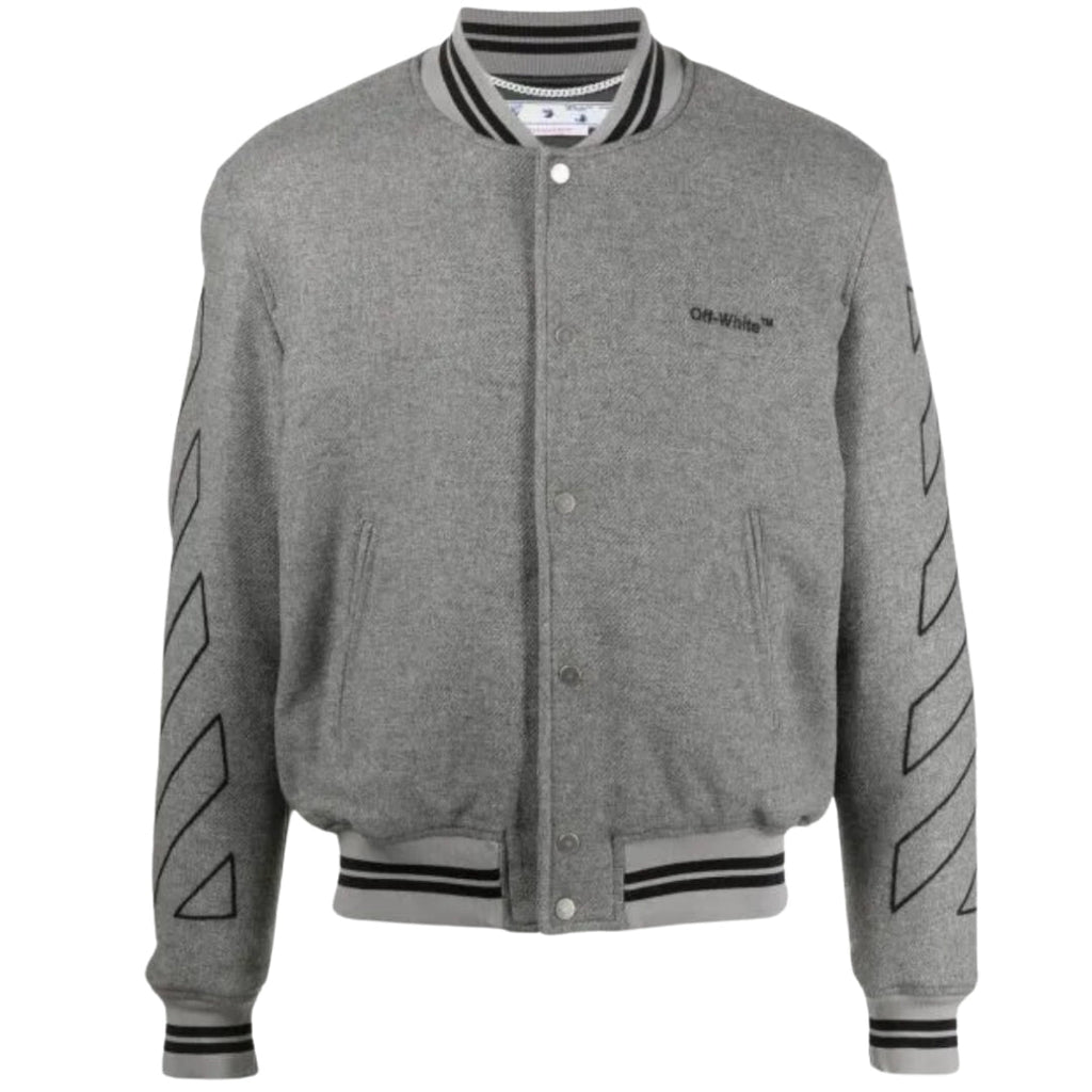 Off White Diag Outline Grey Varsity Jacket