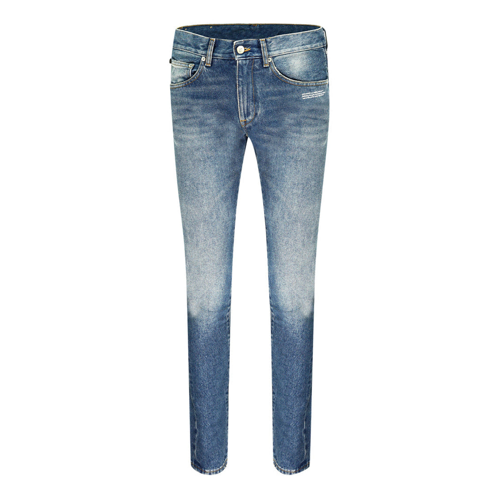 Off White Slogan Print Blue Jeans