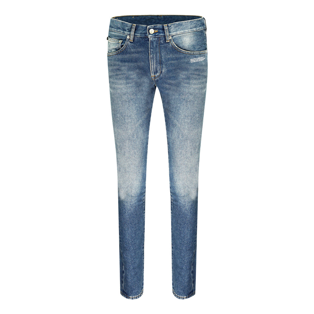 Off White Slogan Print Blue Jeans