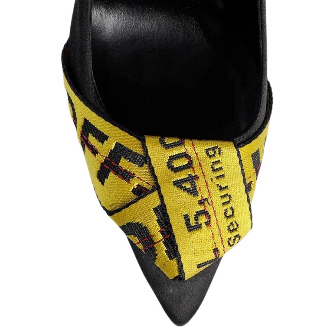 Off-White Branded Tape Commercial Bow Pump Black Heels OWIA166SD19D900161060 36