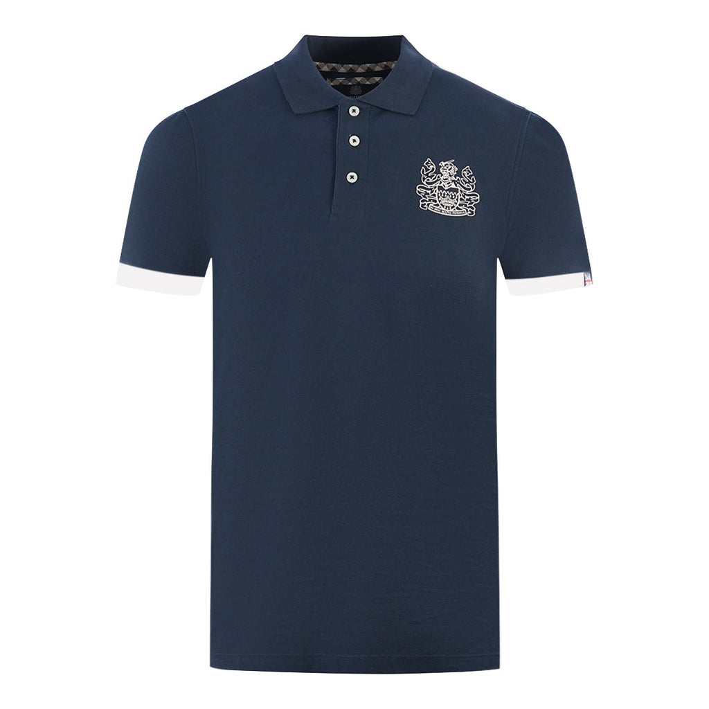 Aquascutum Branded Collar Navy Blue Polo Shirt