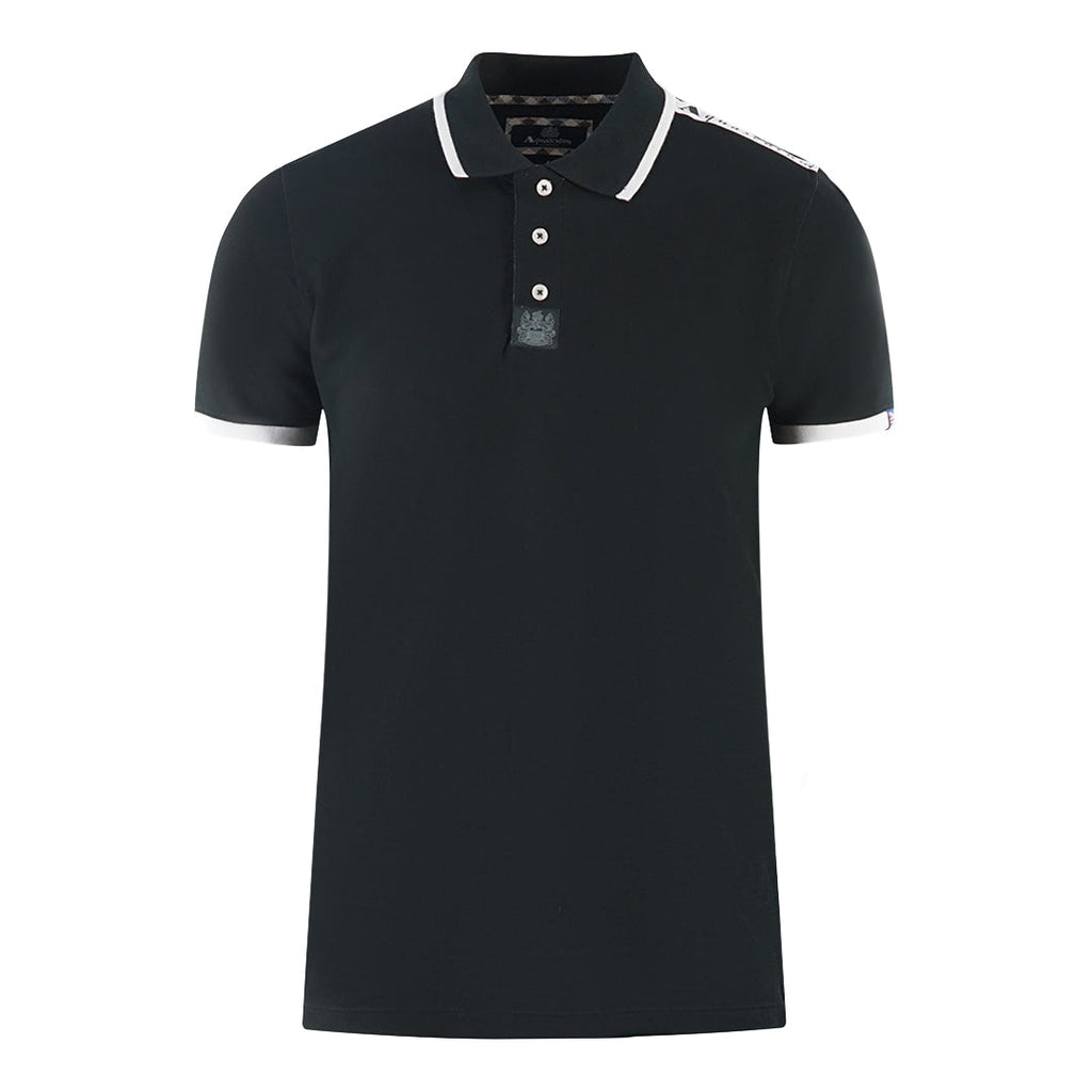 Aquascutum Branded Shoulder Tipped Black Polo Shirt