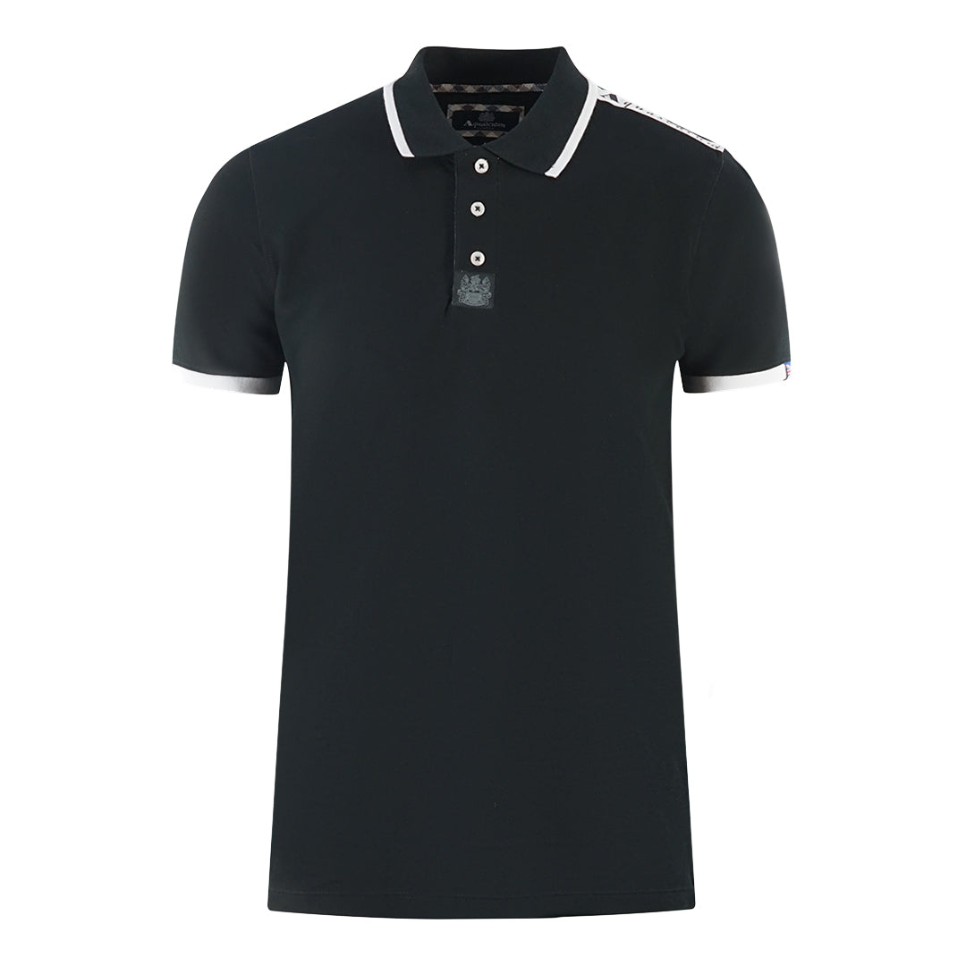 Aquascutum Branded Shoulder Tipped Black Polo Shirt