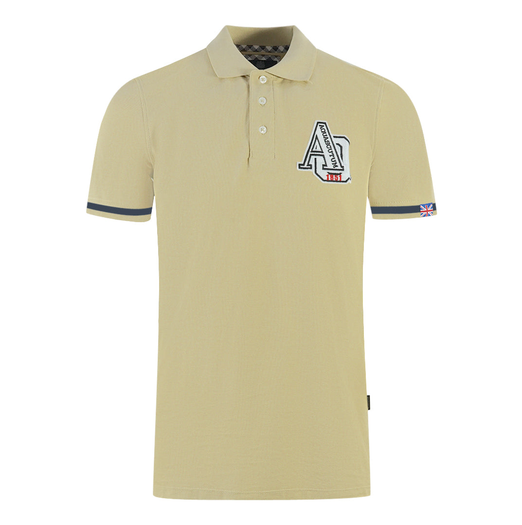 Aquascutum Aq 1851 Embroidered Tipped Beige Polo Shirt