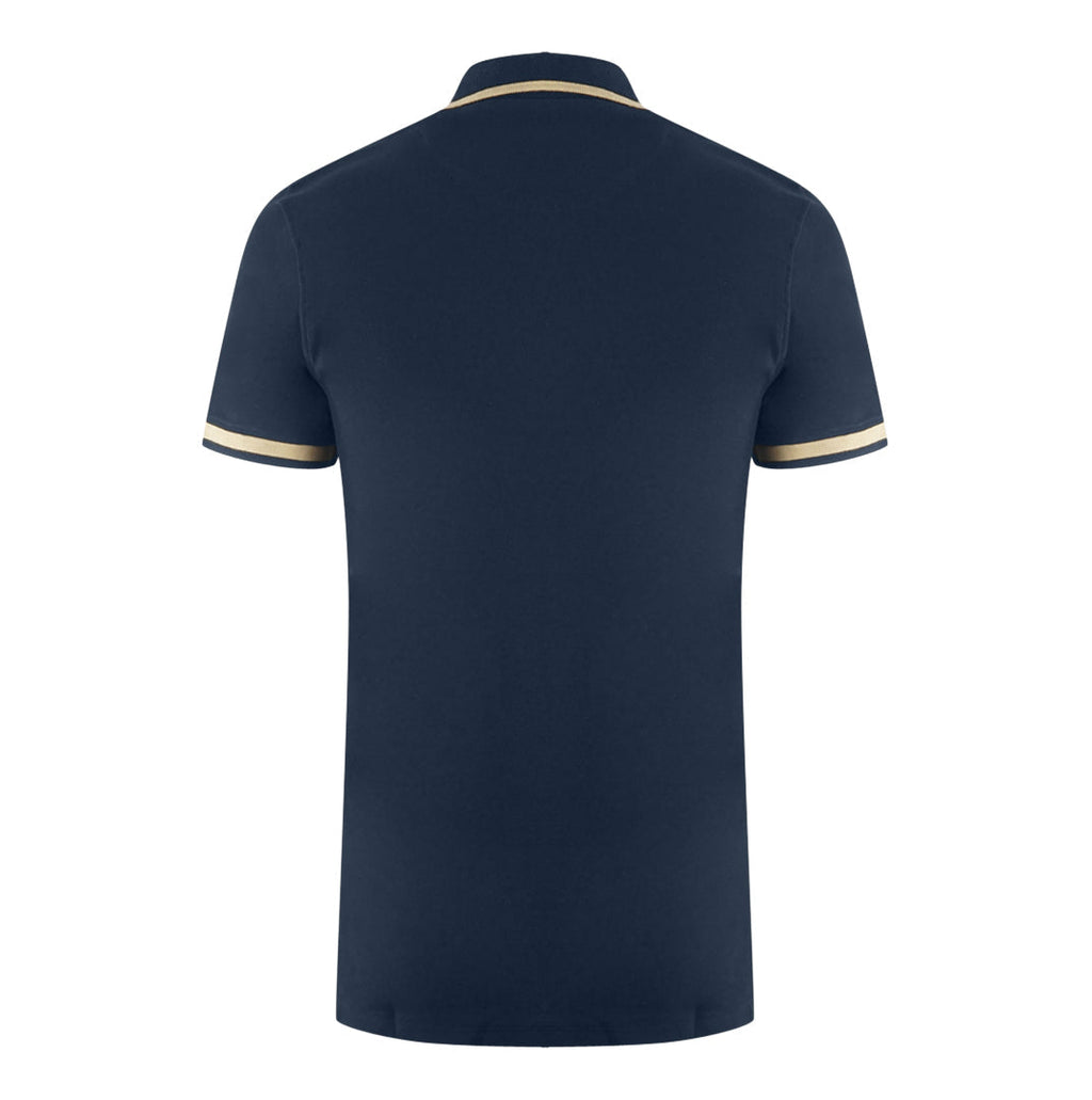 Aquascutum Aq 1851 Embroidered Tipped Navy Blue Polo Shirt