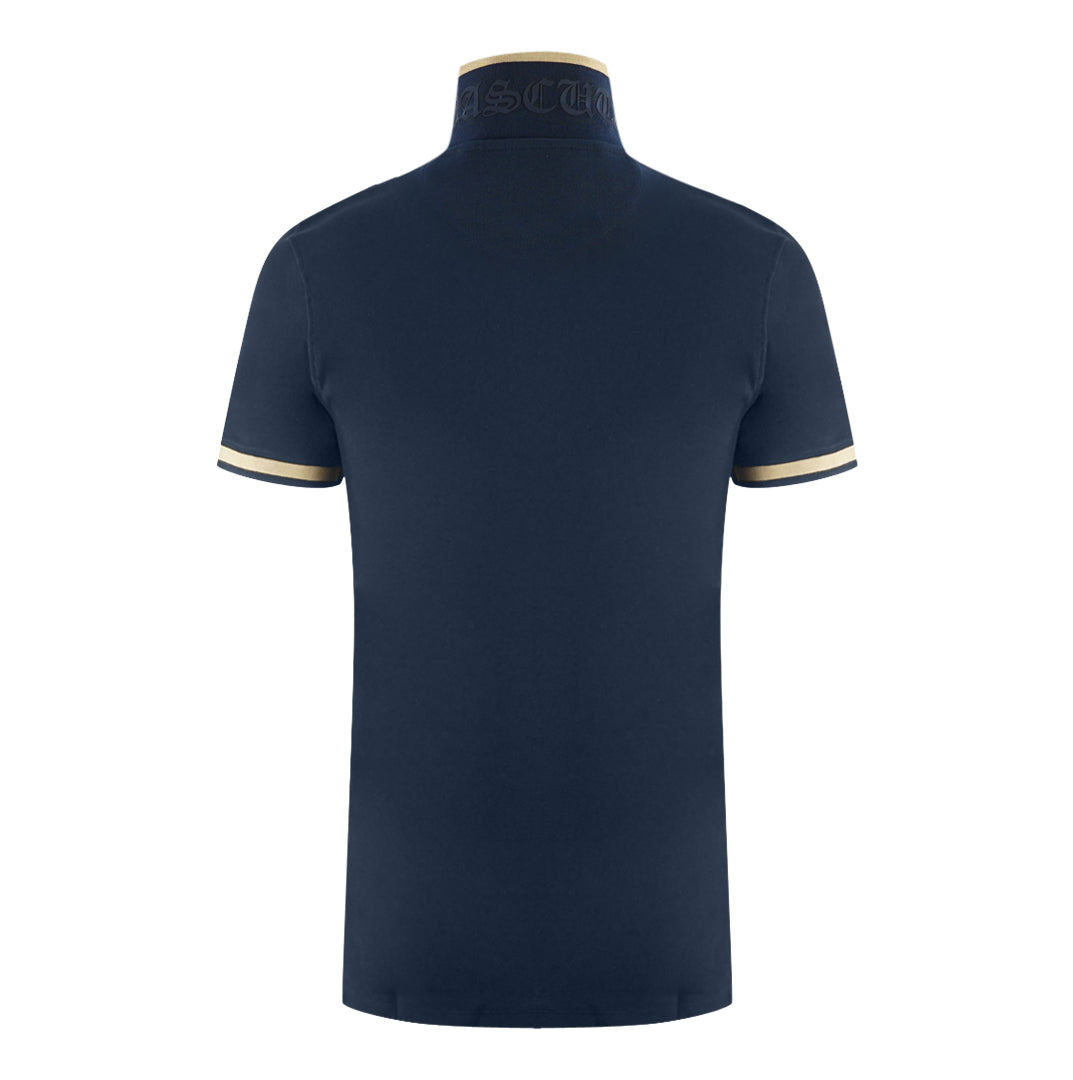 Aquascutum Aq 1851 Embroidered Tipped Navy Blue Polo Shirt