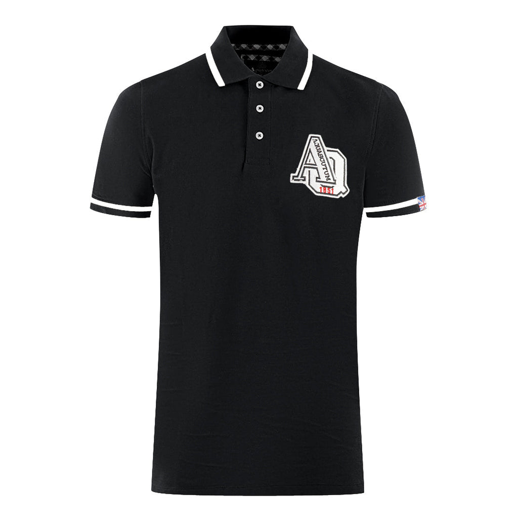 Aquascutum Aq 1851 Embroidered Tipped Black Polo Shirt