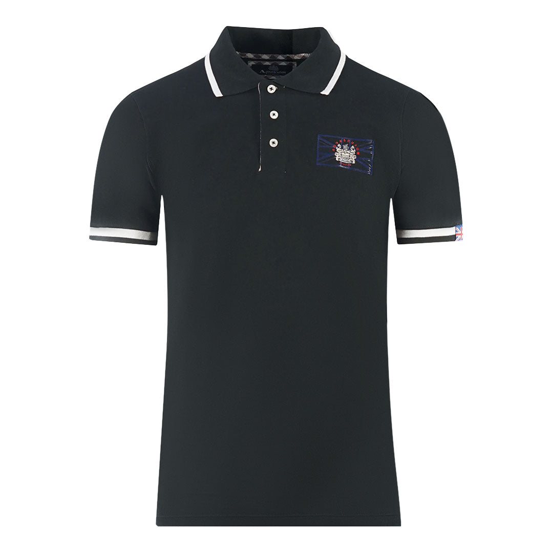 Aquascutum London Union Jack Black Polo Shirt