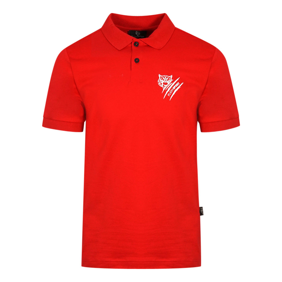 Philipp Plein Sport Tiger Slash Logo Red Polo Shirt PIPS1200