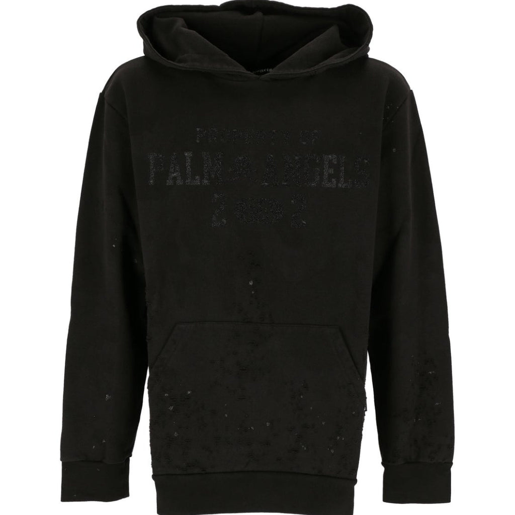 Palm Angels Damaged Logo Black Hoodie