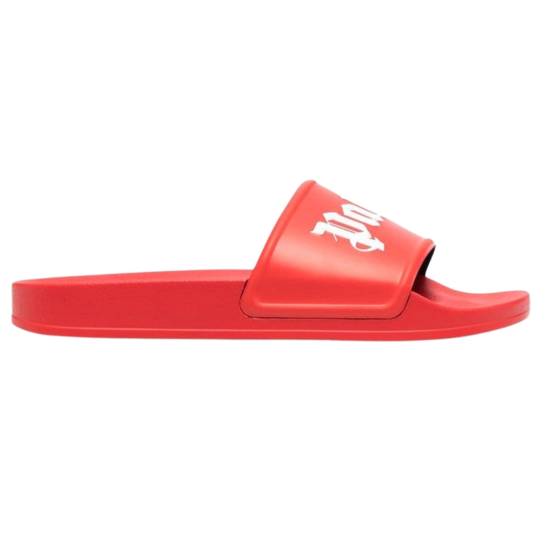 Palm Angels Gothic Print Red Slides PMIC001C99PLA0012501
