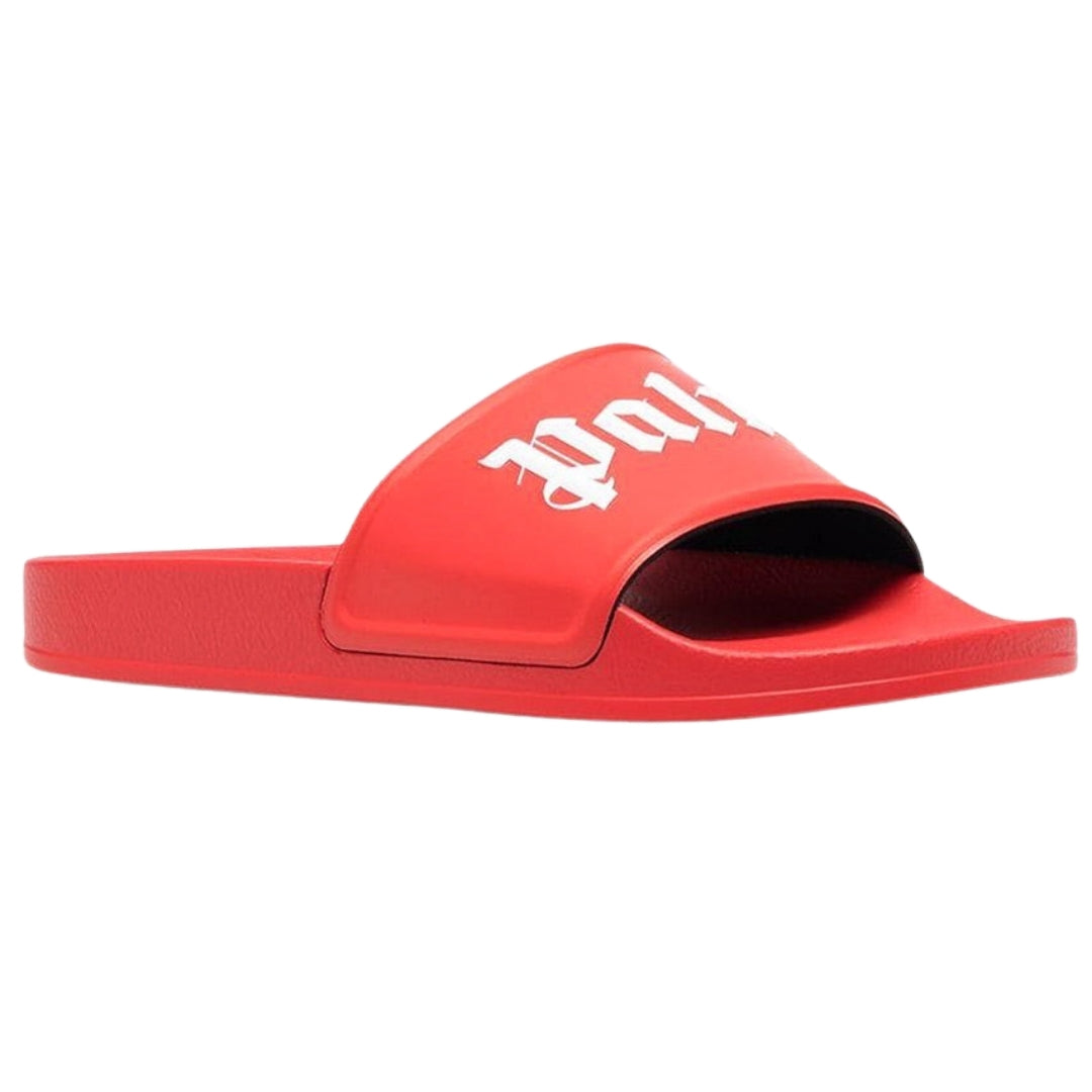 Palm Angels Gothic Print Red Slides PMIC001C99PLA0012501