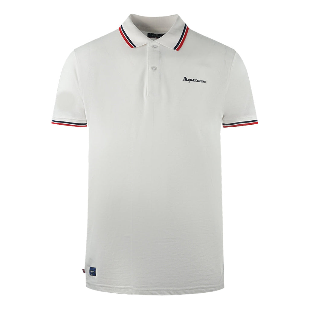 Aquascutum Twin Tipped Collar Brand Logo White Polo Shirt
