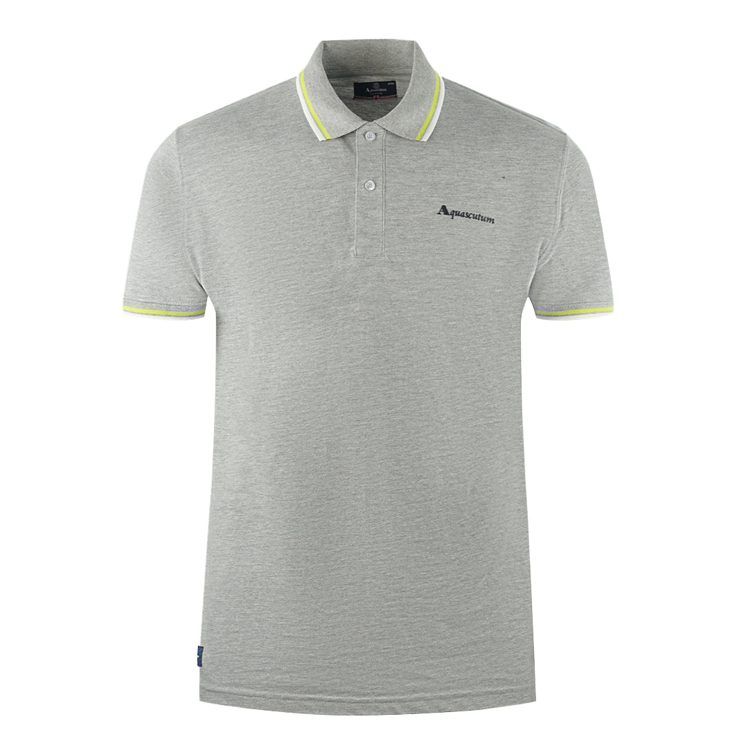 Aquascutum Twin Tipped Collar Brand Logo Grey Polo Shirt