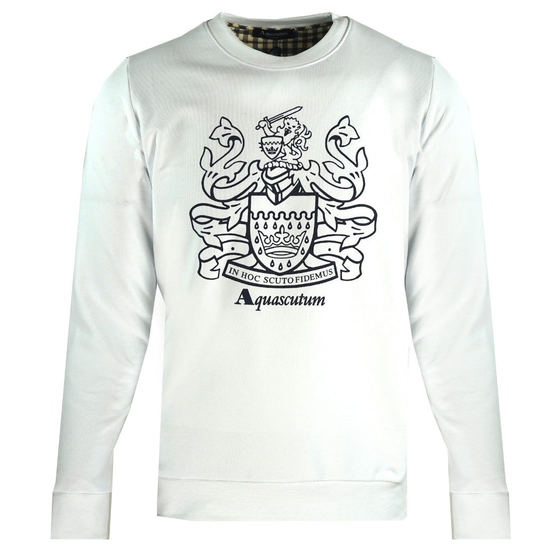 Aquascutum Large Crest Crew Neck White Sweatshirt QMF001L0 01