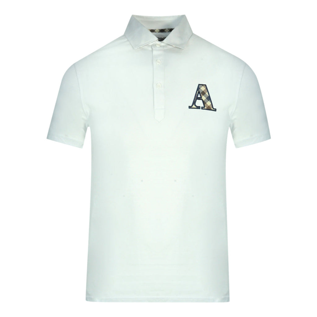 Aquascutum Check A Logo White Polo Shirt QMP020 01