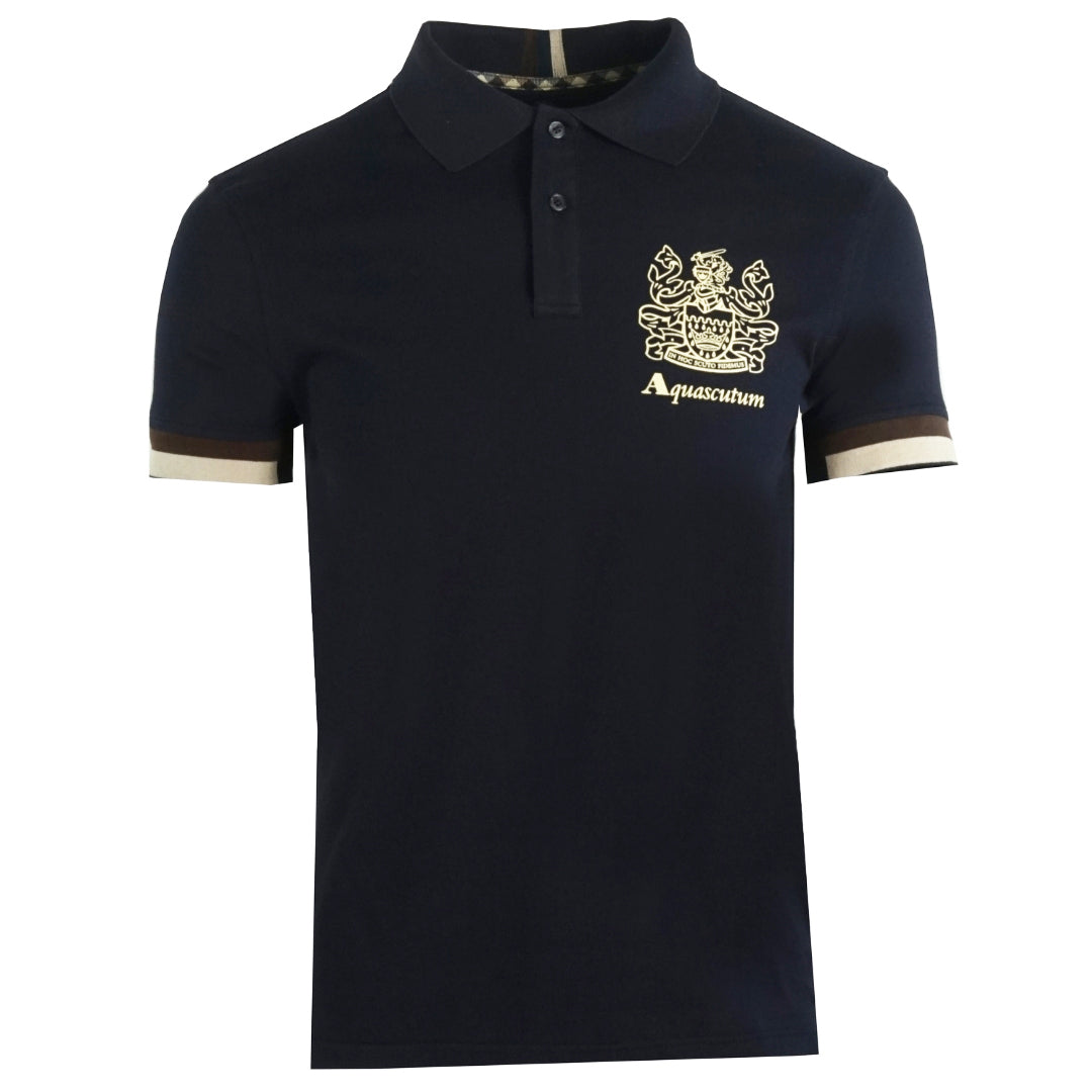 Aquascutum Aldis Crest Logo Navy Polo Shirt QMP023 03