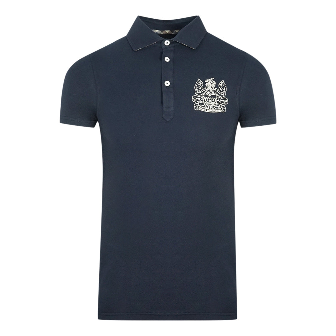 Aquascutum Aldis Crest Chest Logo Navy Blue Polo Shirt QMP026 85