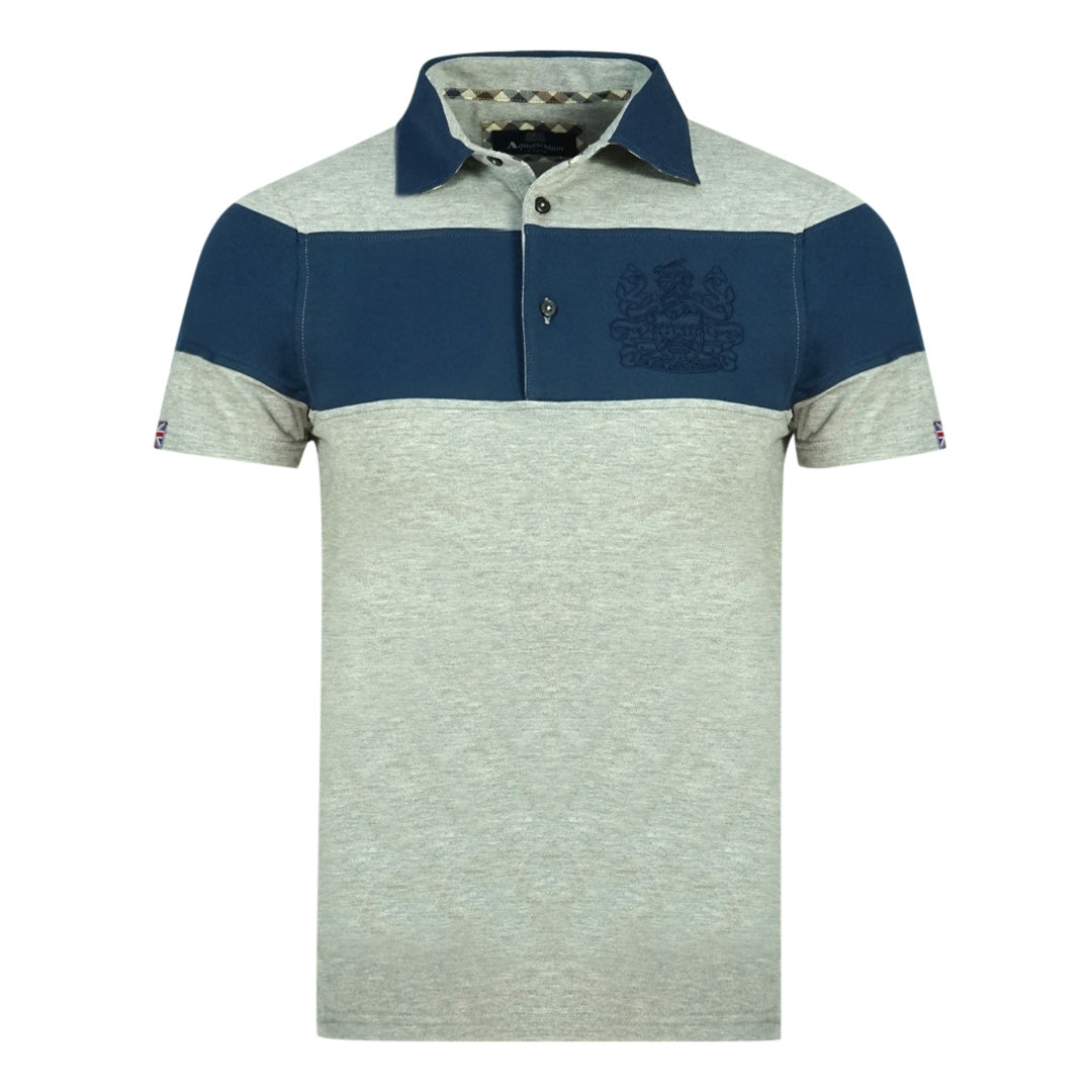 Aquascutum Colour Block Aldis Crest Chest Logo Grey Polo Shirt QMP030 94