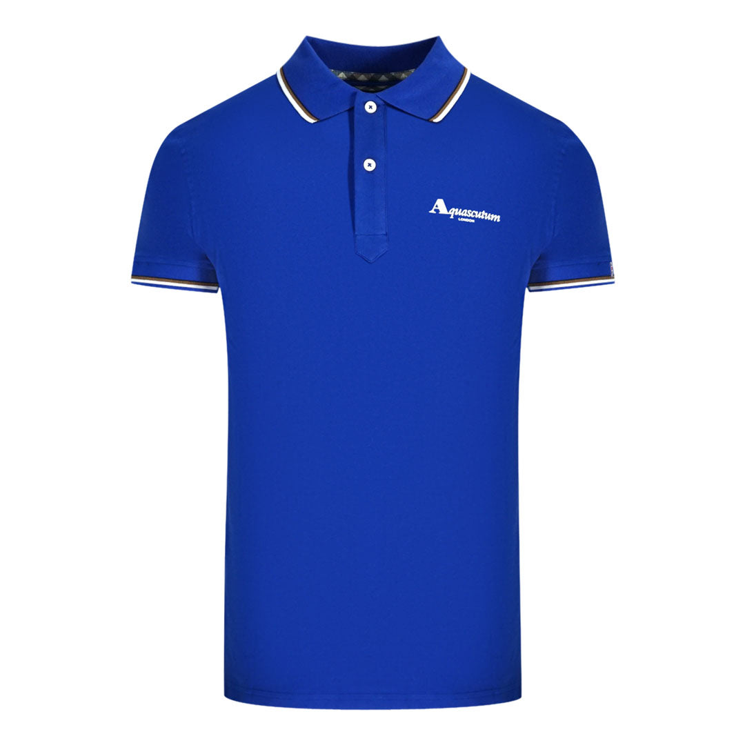 Aquascutum London Tipped Blue Polo Shirt QMP051 81