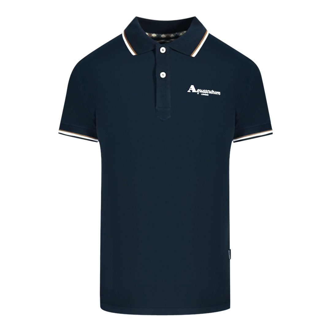Aquascutum London Tipped Navy Blue Polo Shirt