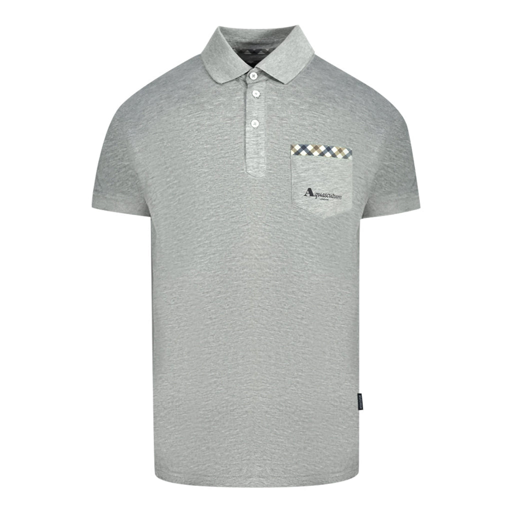 Aquascutum Check Pocket Grey Polo Shirt