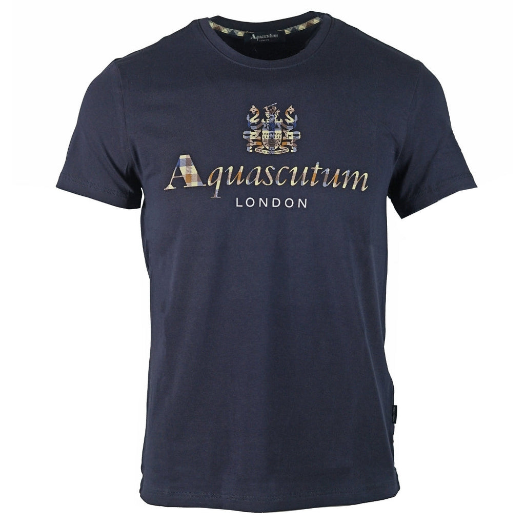 Aquascutumignature Checkogo Navy T-Shirt QMT003M0 05