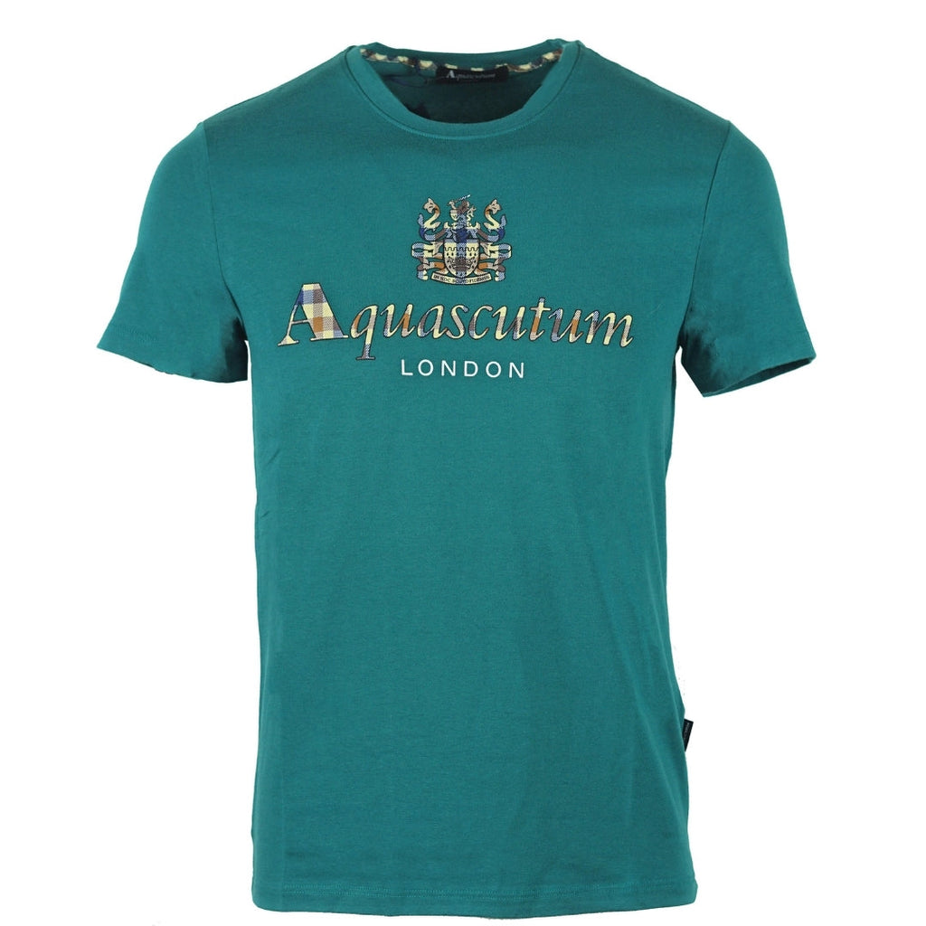 Aquascutum Signature Check Logo Green TShirt QMT003M0 08