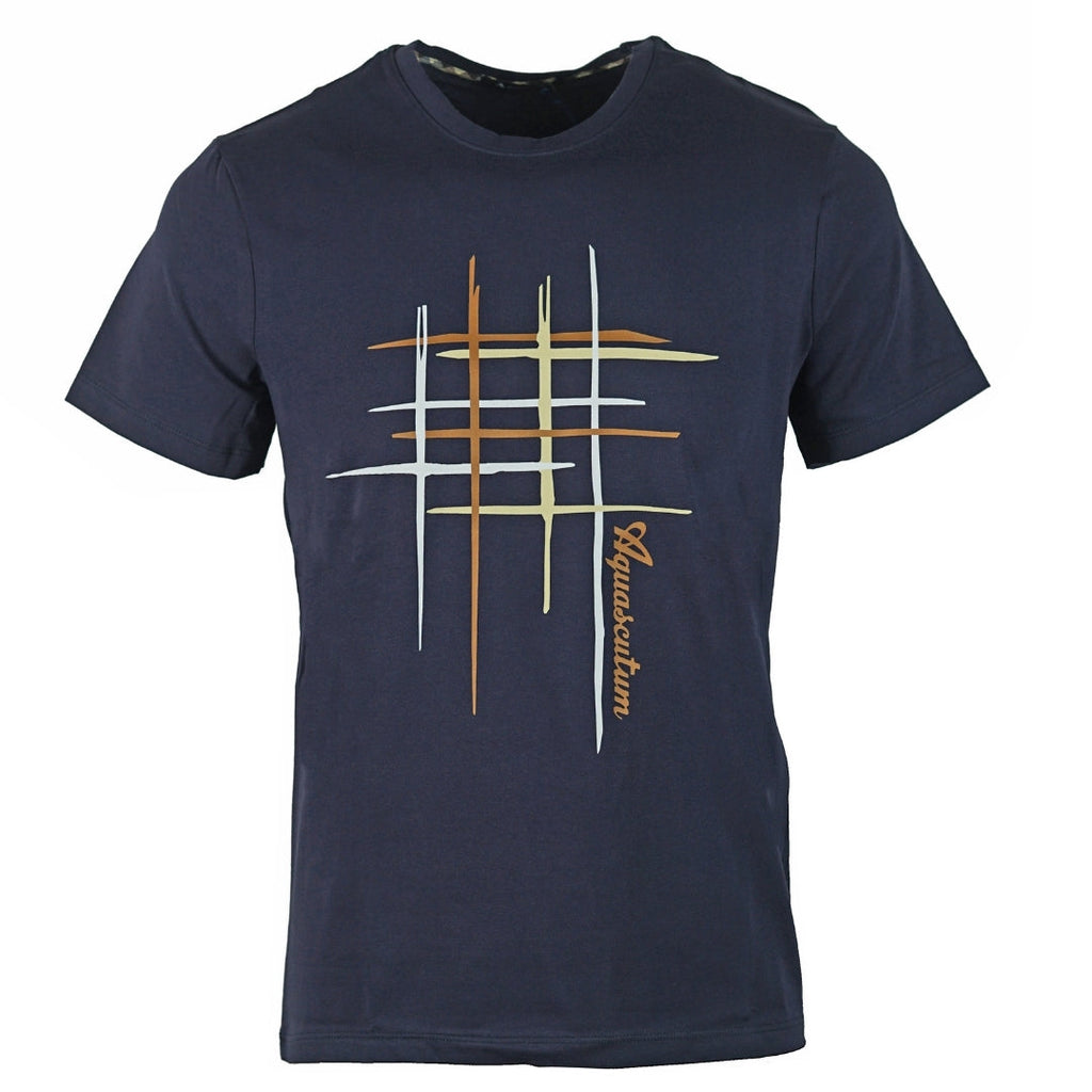 Aquascutum Criss Cross Navy Blue T-Shirt QMT015M0 03
