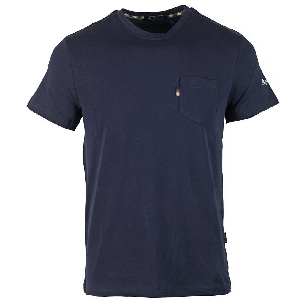 Aquascutum Sleeve Logo Navy T Shirt QMT021M0 03