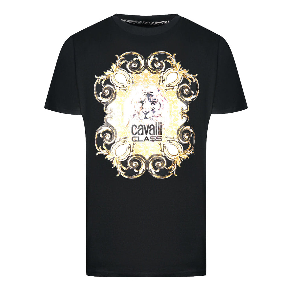 Cavalli Class Bold Tiger Emblem Design Black T Shirt