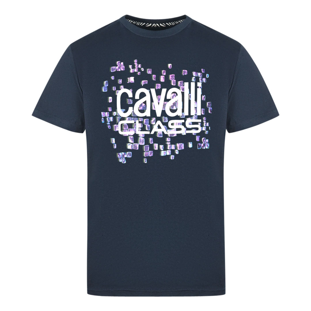 Cavalli Class Scales Design Logo Navy T-Shirt QXT61U JD060 04926