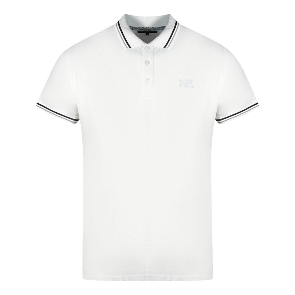 Cavalli Class Twinned Tipped Collar White Polo Shirt