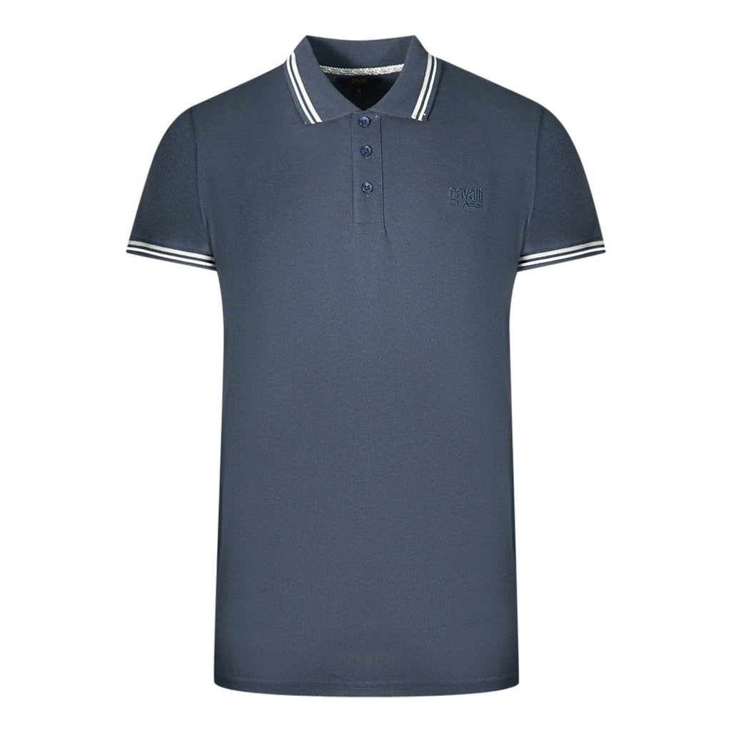 Cavalli Class Twinned Tipped Collar Navy Blue Polo Shirt