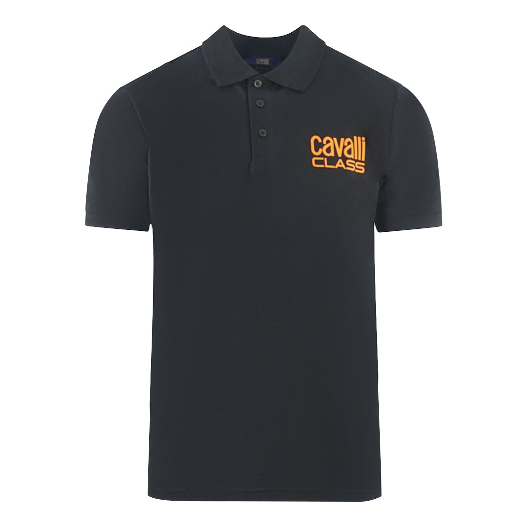 Cavalli Class Bold Brand Logo Black Polo Shirt