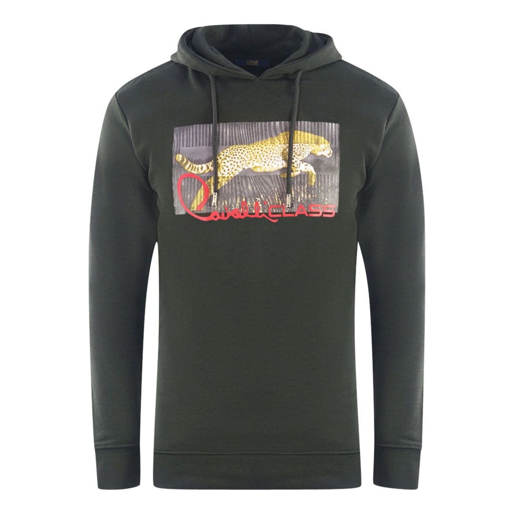 Cavalli Class Sprinting Leopard Logo Black Hoodie
