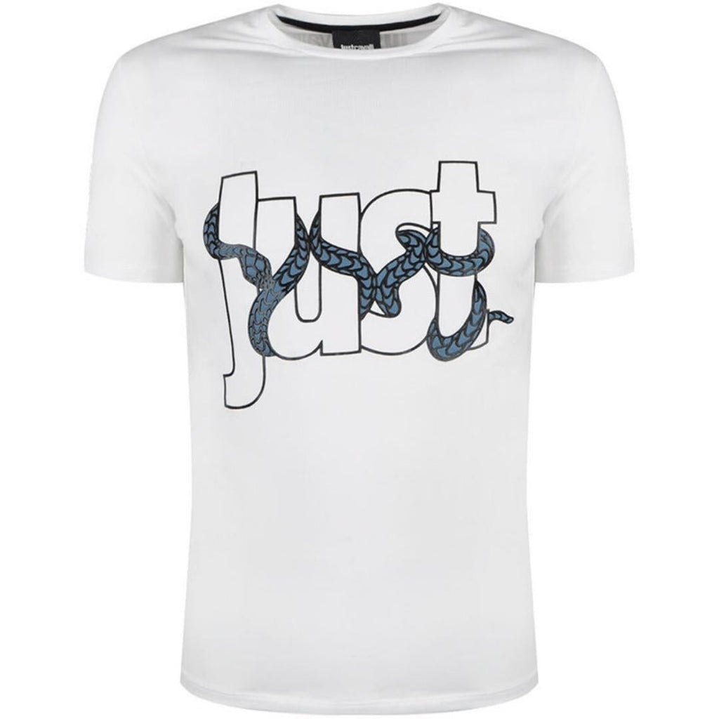 Just Cavalli Snake Wrapped Logo White T Shirt