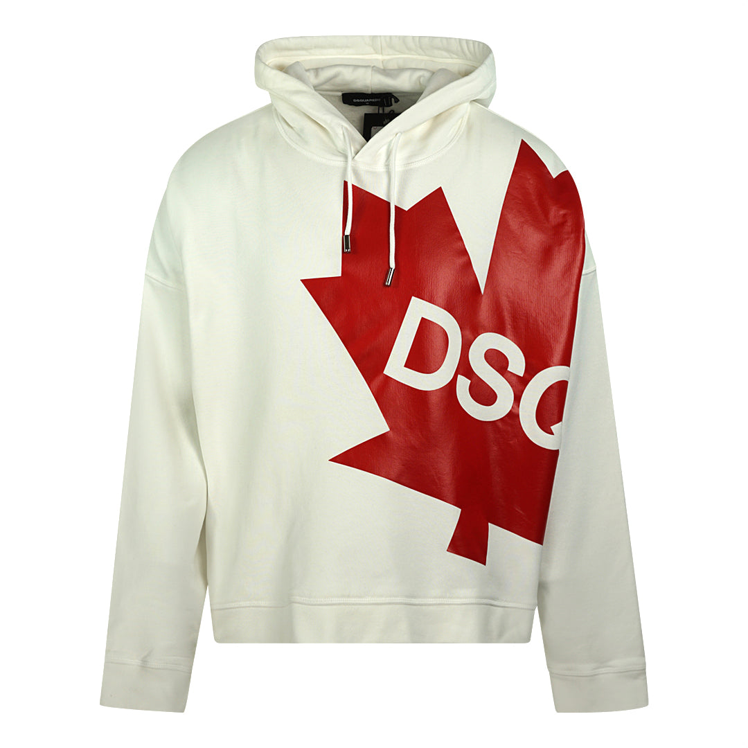 Dsquared2 Large Maple Leaf Logo Oversize White Hoodie S74GU0361 100