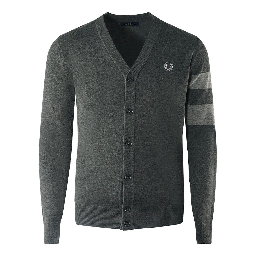 Fred Perry Tipped Sleeve Graphite Marl Grey Button Up Cardigan
