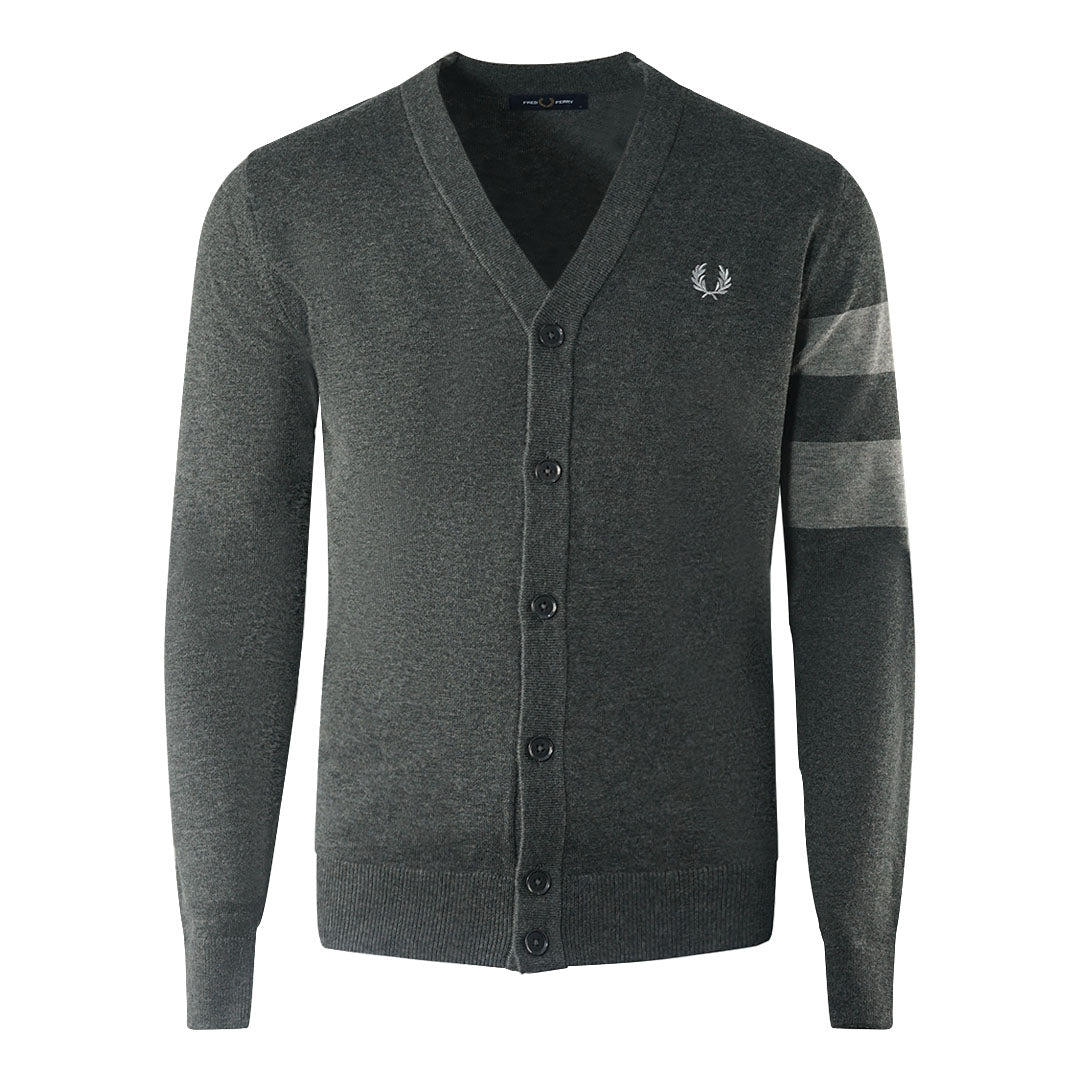 Fred Perry Tipped Sleeve Graphite Marl Grey Button Up Cardigan