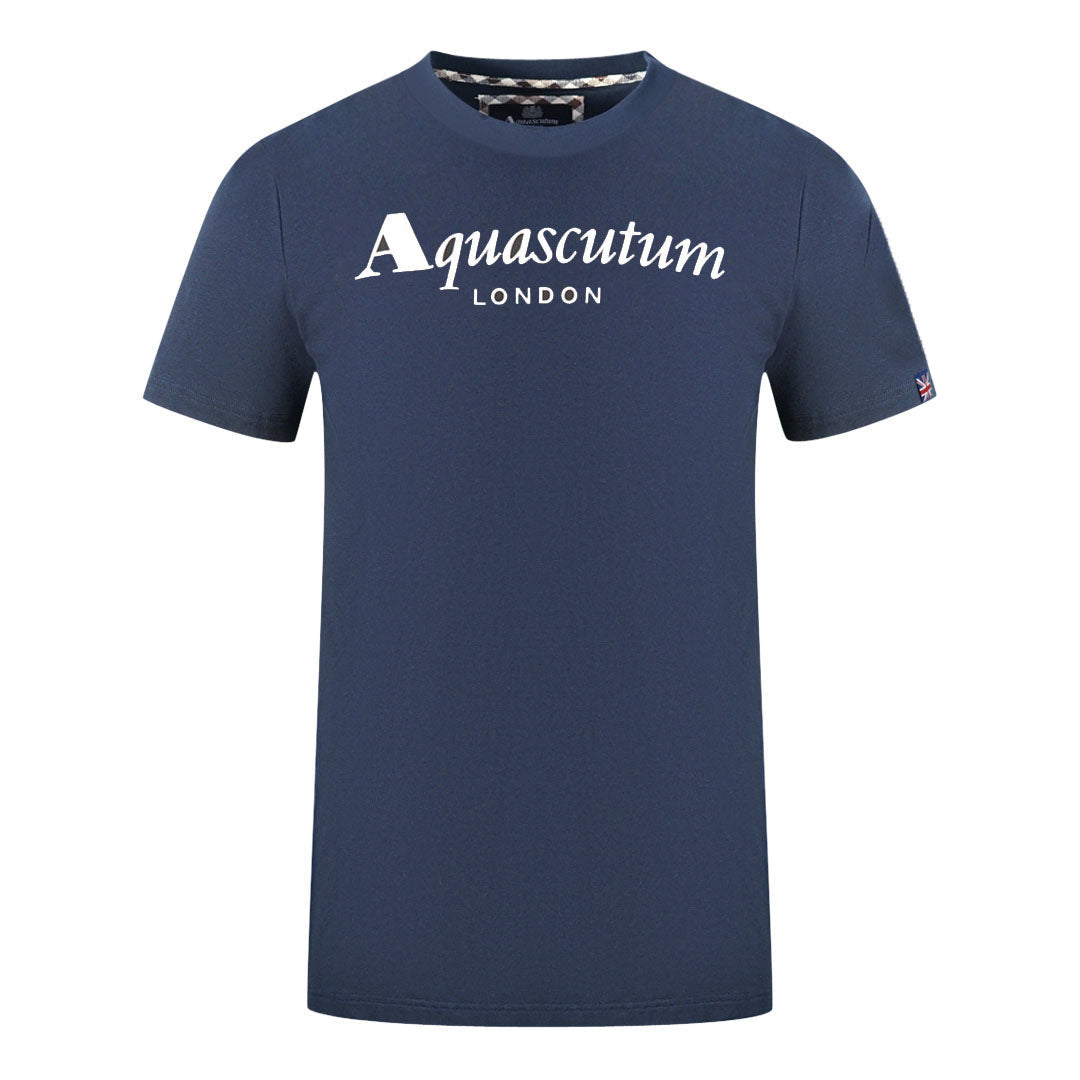 Aquascutum London Brand Logo Navy Blue T-Shirt T00323 85