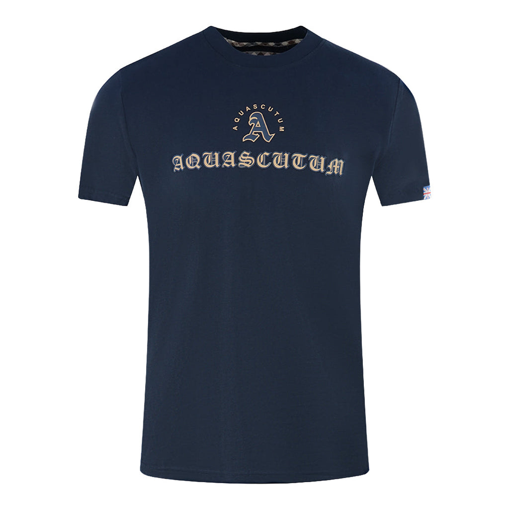 Aquascutum Script Logo Navy Blue T Shirt