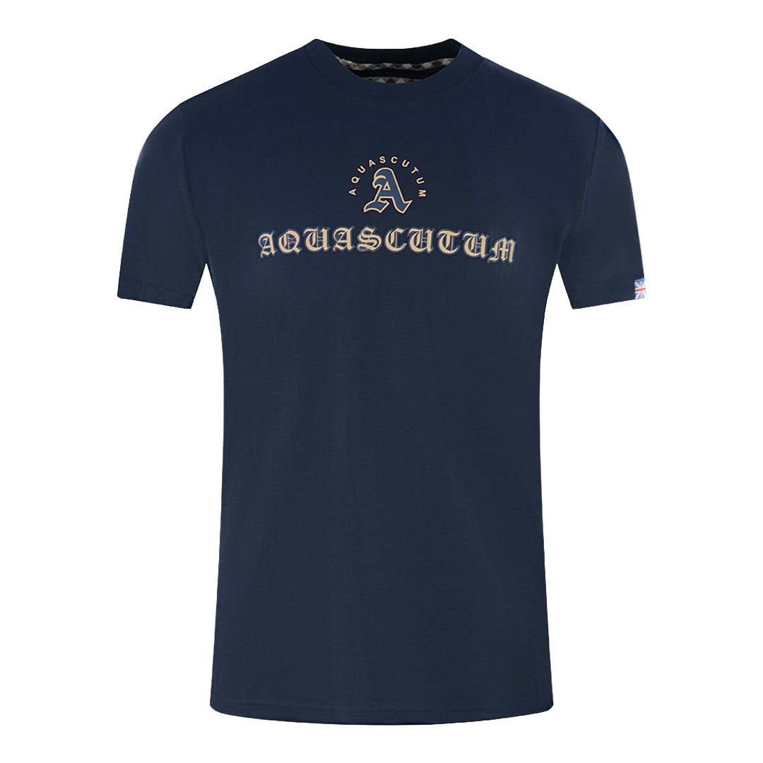 Aquascutum Script Logo Navy Blue T Shirt